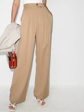 Reformation Mason High-Waist Wide-Leg Trousers in Tan Khaki